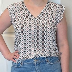 SMALL LOFT Cap Sleeve geometric Blouse